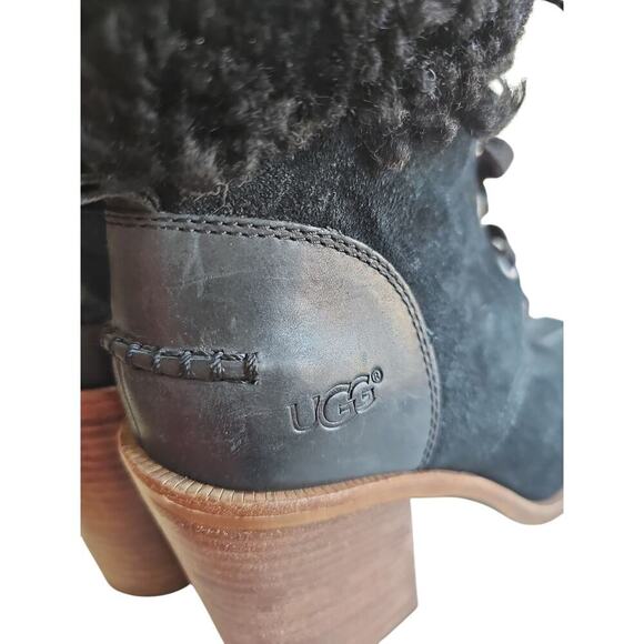 UGG Jaxon Cuffed Lace Up Heeled Ankle Booties Black Size 8 - Picture 6 of 7